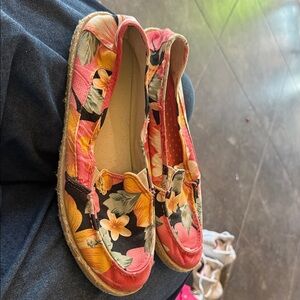 Faded Glory Floral Espadrilles - Red and Yellow